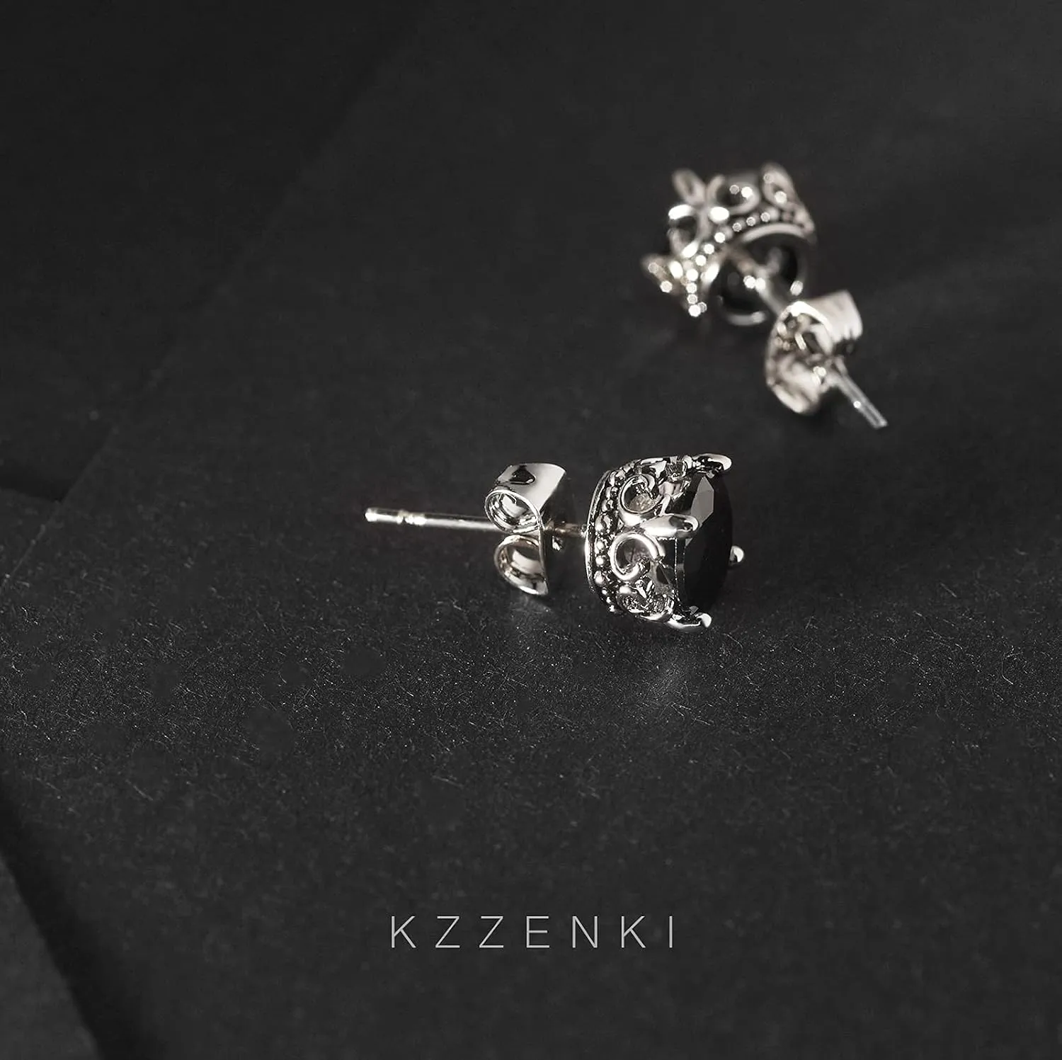 Retro Dark Shadow Stud Earrings, Hypoallergenic Stainless Steel Cubic Zirconia Earrings