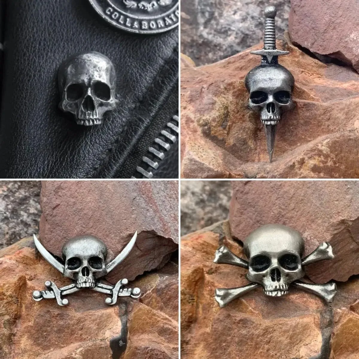 Retro Gothic Skull Brooch,Punk Style Skull Brooch,Skull Daggers Cross Sword Brooch,Skull Pins for Cloths Bags Hats Decorations,Cool Jewelry Gift for Men and Women