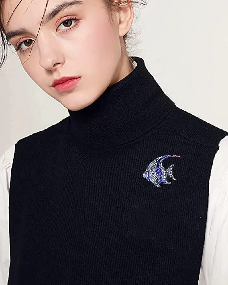 Rhinestone Blue Fish Brooch Pin for Women Girls Vintage Cartoon Animal Lapel Pins Cute Dress Accessories Birthday Christmas Wedding Jewelry