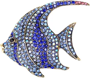 Rhinestone Blue Fish Brooch Pin for Women Girls Vintage Cartoon Animal Lapel Pins Cute Dress Accessories Birthday Christmas Wedding Jewelry