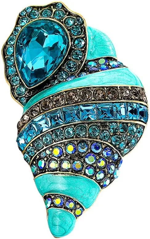 Rhinestone Conch Brooch Pin for Women Girls Fashion Exquisite Big Blue Crystal Ocean Sea Nails Shell Brooches Lapel Pins Elegant Dress Accessories Suit Tie Wedding Birthday Holiday Jewelry Gift (Chunky Blue)