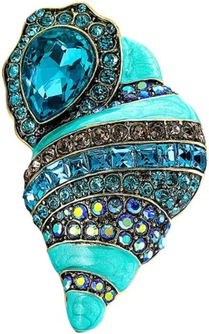 Rhinestone Conch Brooch Pin for Women Girls Fashion Exquisite Big Blue Crystal Ocean Sea Nails Shell Brooches Lapel Pins Elegant Dress Accessories Suit Tie Wedding Birthday Holiday Jewelry Gift (Chunky Blue)