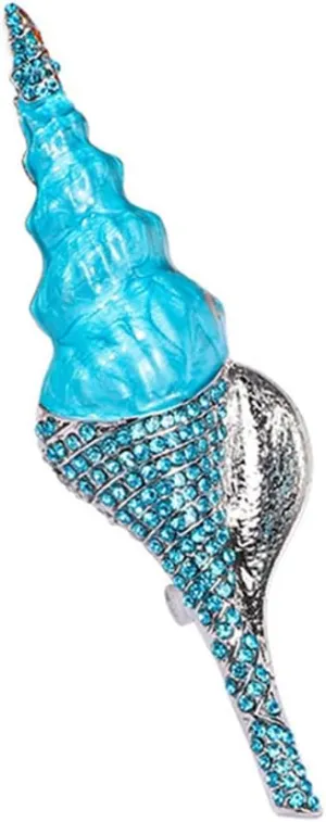 Rhinestone Conch Brooch Pin for Women Girls Gold Plated Fashion Exquisite Big Blue Crystal Ocean Sea Nails Shell Brooches Lapel Pins Elegant Dress Accessories Suit Tie Wedding Birthday Holiday Jewelry Gift (Long Blue)