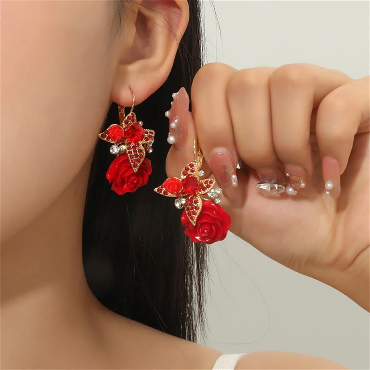 Rhinestone Flower Drop Hoop Earrings for Women Gold Plated Butterfly Square Dangle Hoops Earrings Trendy Lightweight Animals Leverback Jewelry Gifts for Holiday Wedding