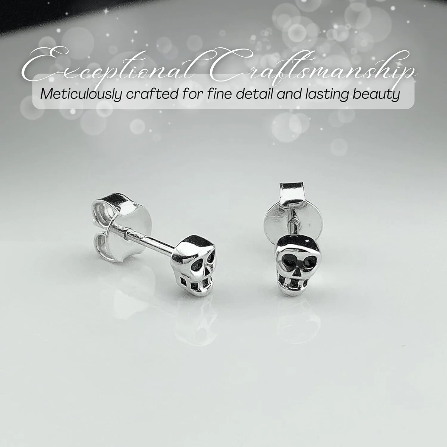 Rhodium/Yellow Gold/Rose Gold Plated Sterling Silver Womans Tiny Skull Stud Earrings