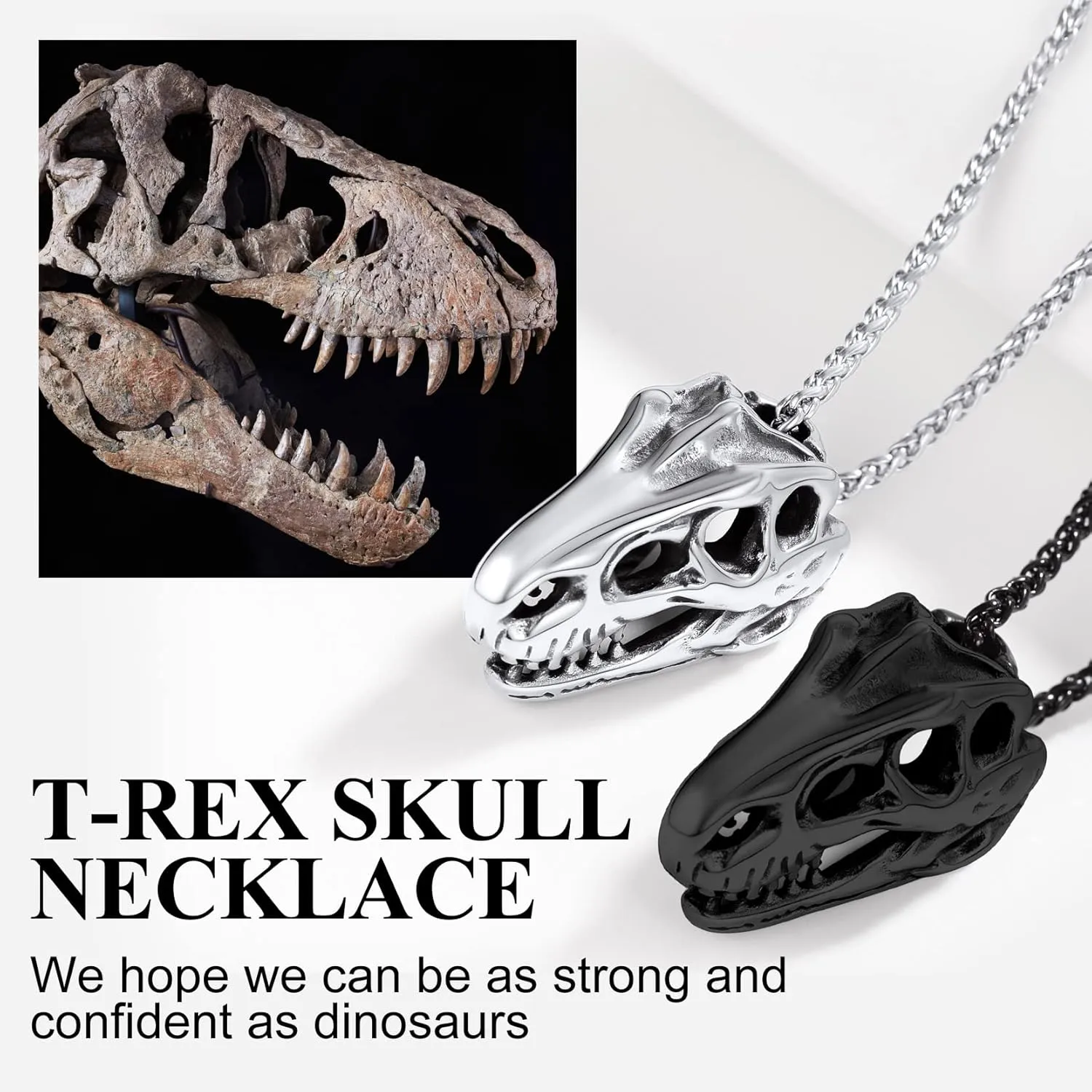 Richsteel Crocodile Dinosaur Raven T-Rex Skeleton Necklace for Men Punk Animal Fossil Jewelry
