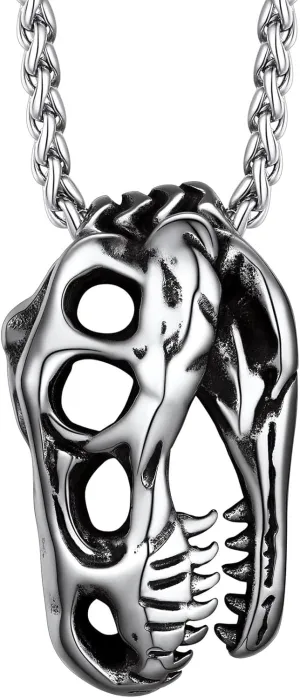 Richsteel Crocodile Dinosaur Raven T-Rex Skeleton Necklace for Men Punk Animal Fossil Jewelry