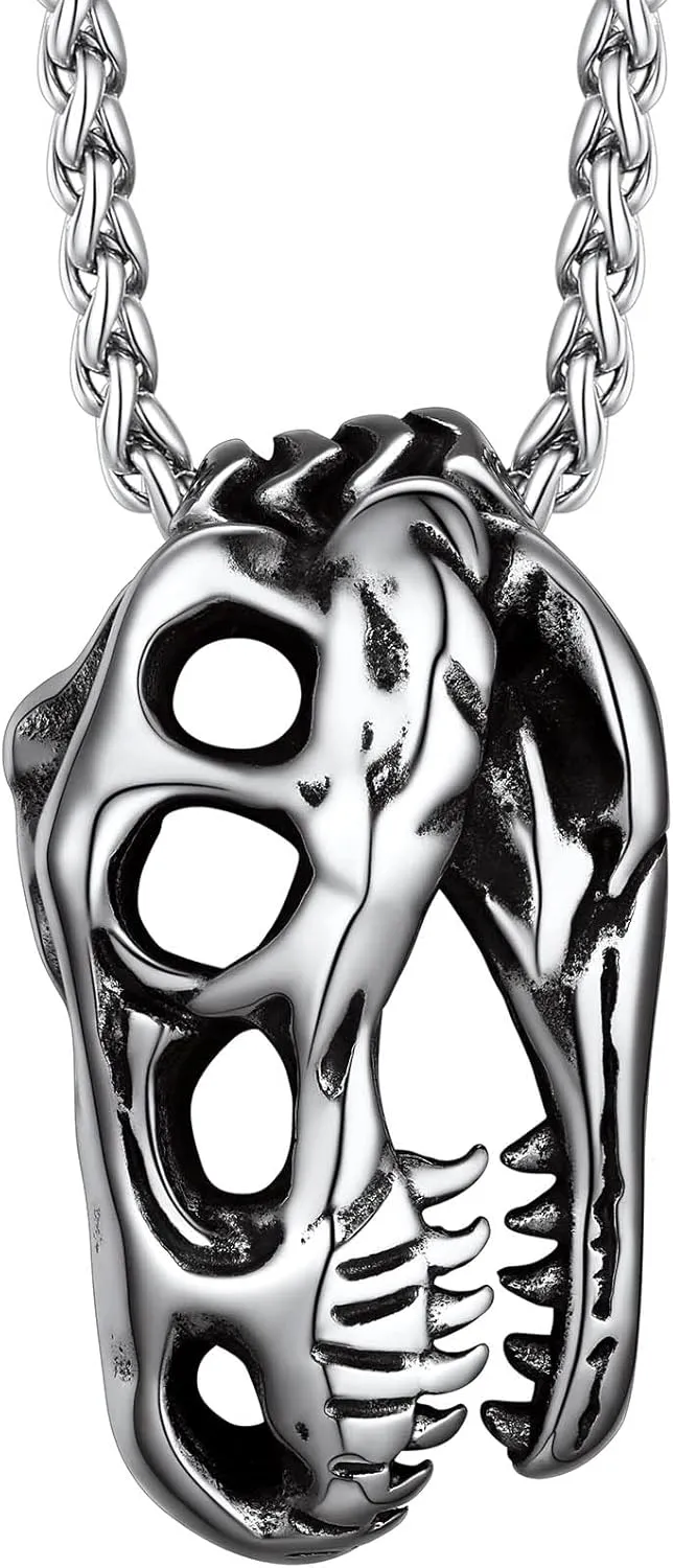 Richsteel Crocodile Dinosaur Raven T-Rex Skeleton Necklace for Men Punk Animal Fossil Jewelry