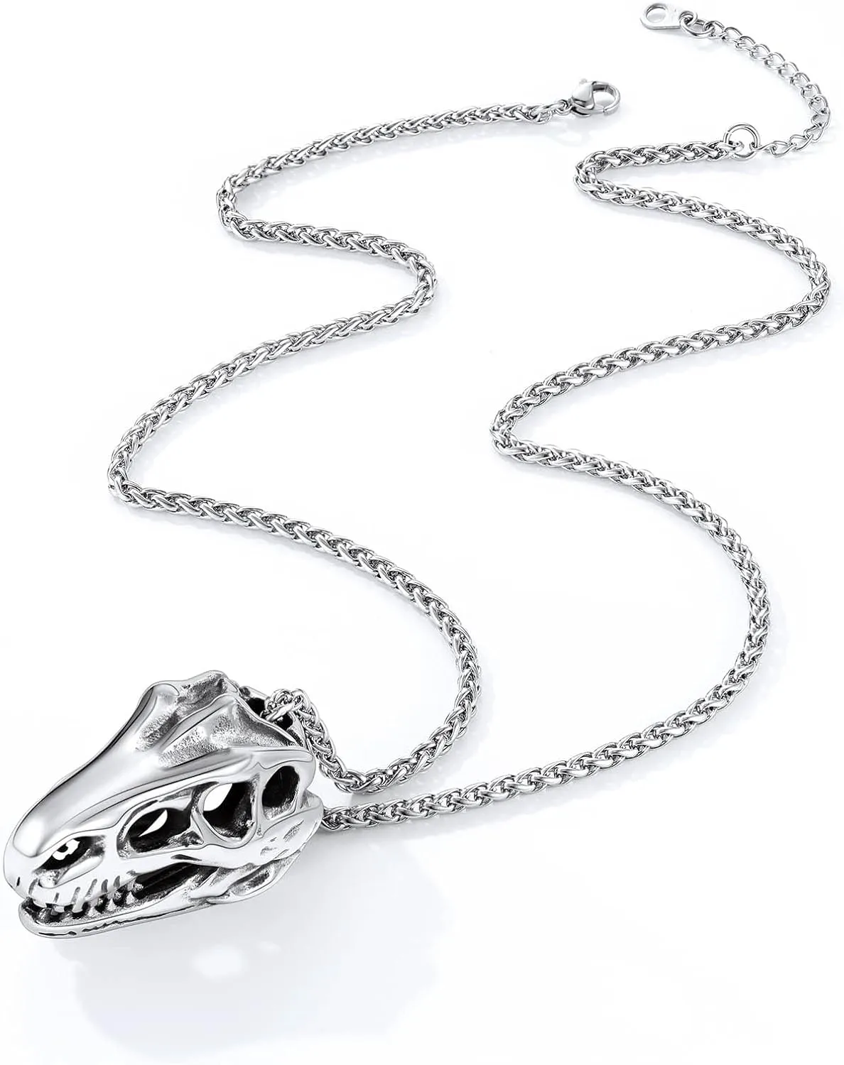 Richsteel Crocodile Dinosaur Raven T-Rex Skeleton Necklace for Men Punk Animal Fossil Jewelry