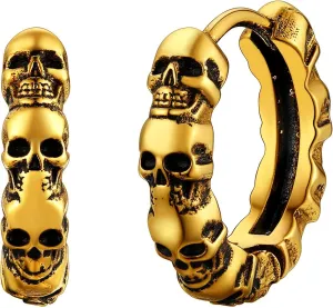 Richsteel Skull Earrings for Women Mens Gothic Stainless Steel/Gold/Black Plated Small Hoop Punk Snake/Dragon Jewelry