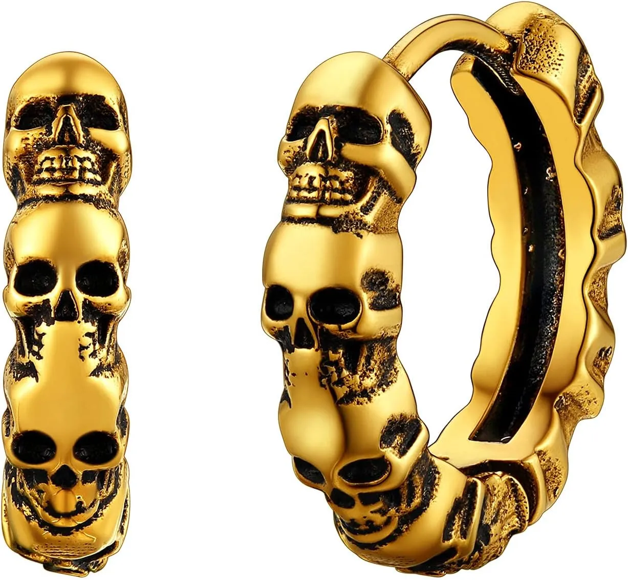 Richsteel Skull Earrings for Women Mens Gothic Stainless Steel/Gold/Black Plated Small Hoop Punk Snake/Dragon Jewelry