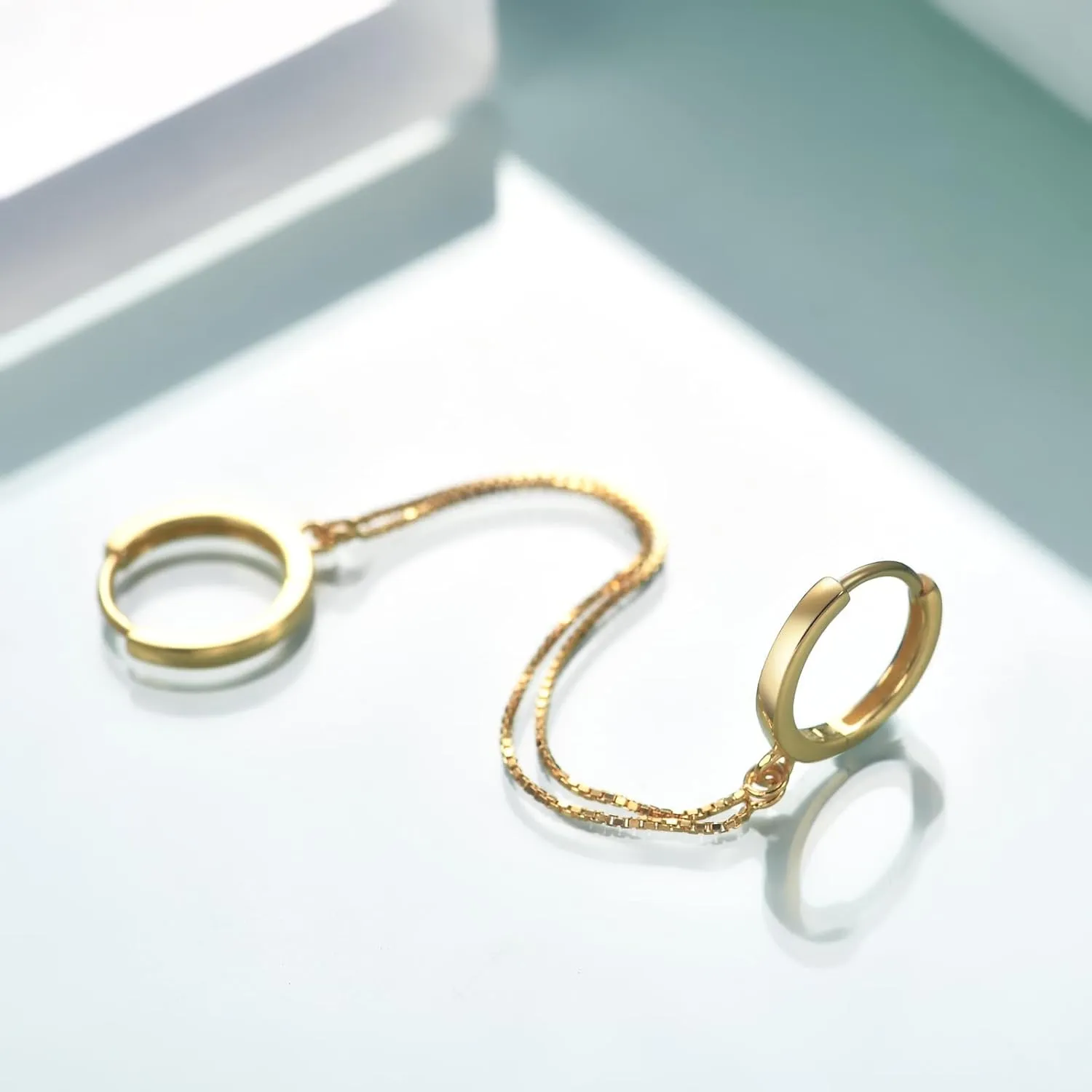 Rnivida 925 Sterling Silver Double Hoop Earrings Double Chains,Beaded Hoop Earrings Double Piercing,Dangle Cartilage Earrings Jewelry Gifts for Women