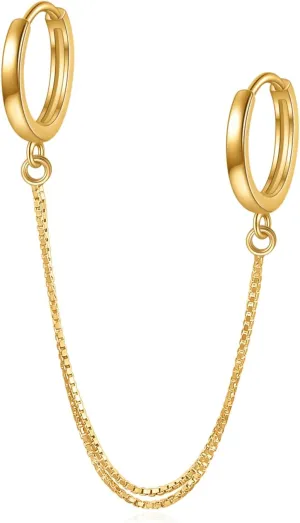 Rnivida 925 Sterling Silver Double Hoop Earrings Double Chains,Beaded Hoop Earrings Double Piercing,Dangle Cartilage Earrings Jewelry Gifts for Women