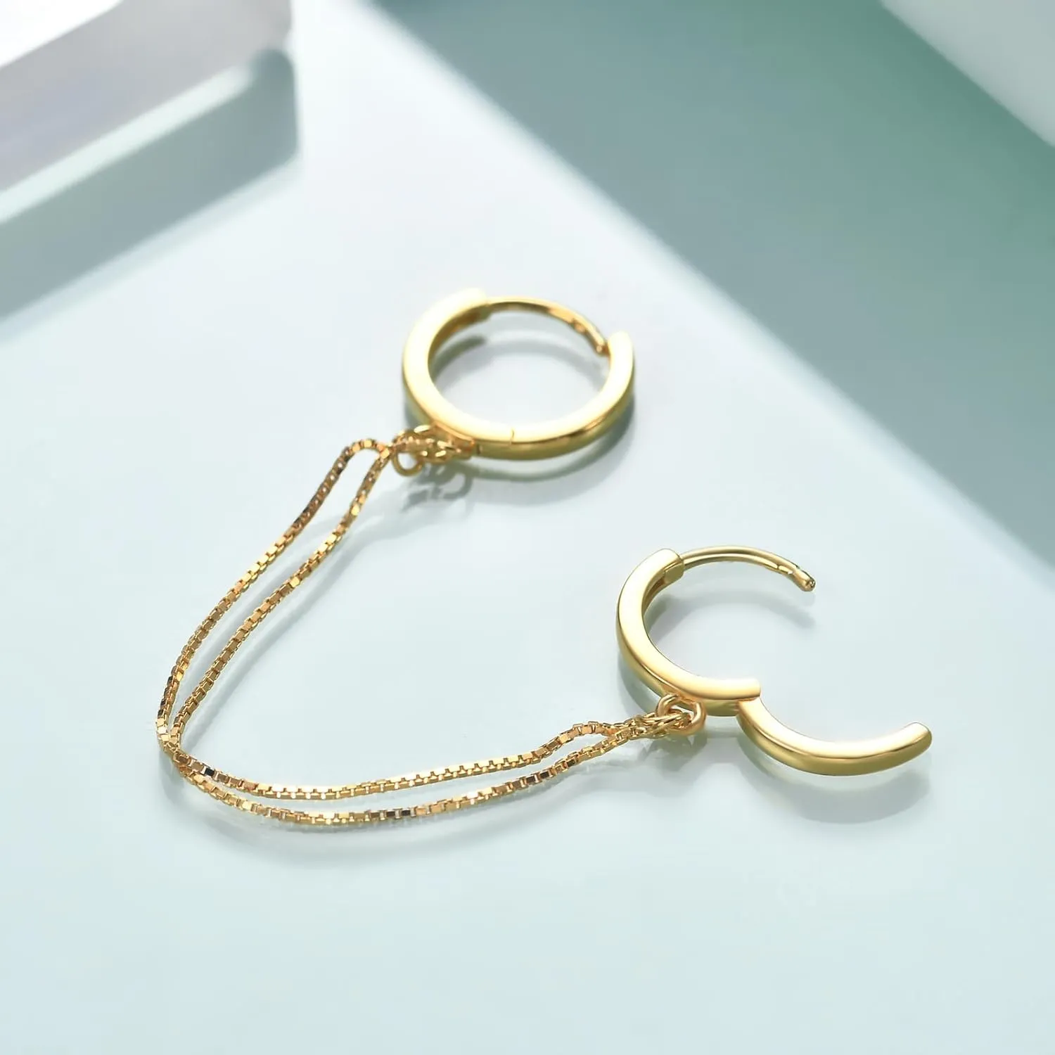 Rnivida 925 Sterling Silver Double Hoop Earrings Double Chains,Beaded Hoop Earrings Double Piercing,Dangle Cartilage Earrings Jewelry Gifts for Women