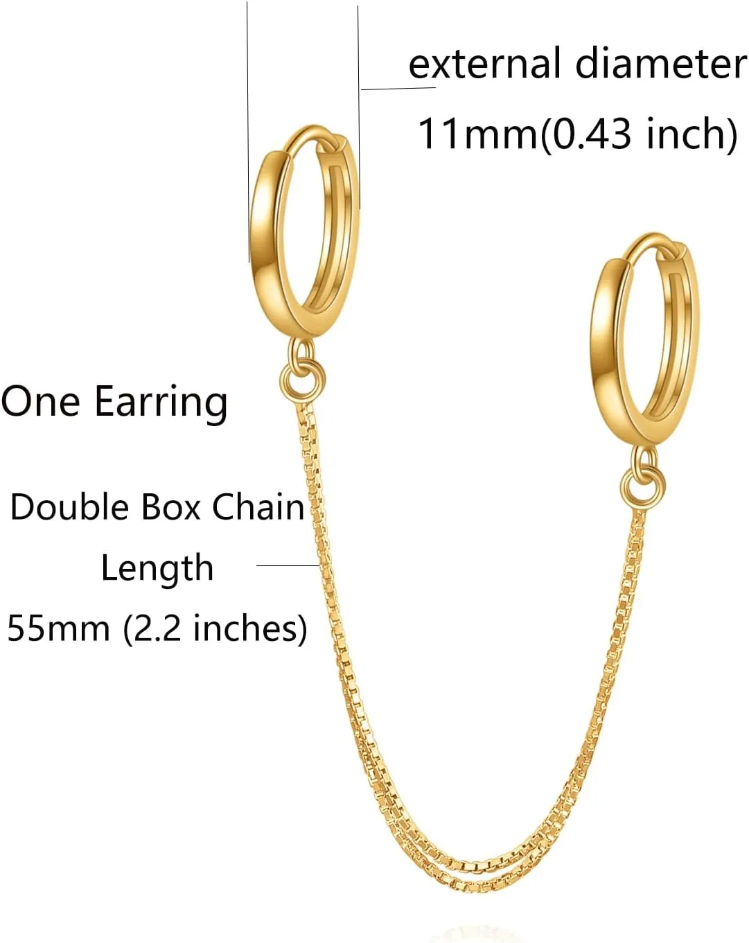 Rnivida 925 Sterling Silver Double Hoop Earrings Double Chains,Beaded Hoop Earrings Double Piercing,Dangle Cartilage Earrings Jewelry Gifts for Women