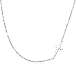 Rnivida 925 Sterling Silver Sideways Cross Pendant Necklace for Women