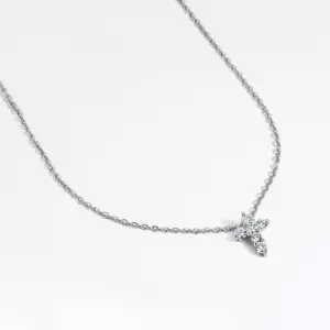 Roberto Coin 18k White Gold Tiny Treasures Diamond Baby Cross Necklace