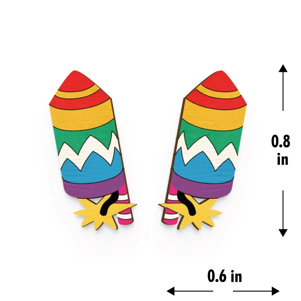 Rocket Hand Painted Wooden Earring