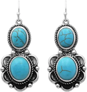 Rosemarie & Jubalee Women's Vintage Cowgirl Style Textured Double Concho Turquoise Howlite Dangle Earrings, 1.75"