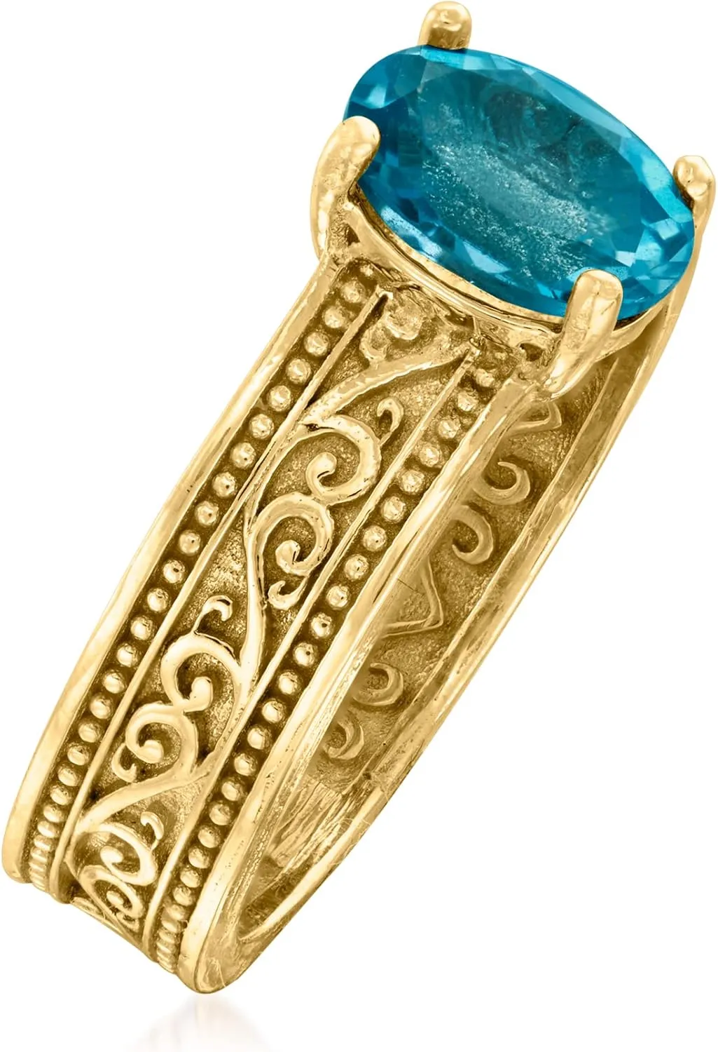 Ross-Simons 1.50 Carat London Blue Topaz Scrollwork Ring in 18kt Gold Over Sterling