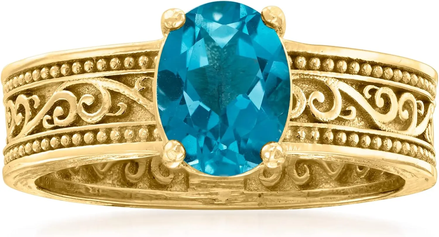 Ross-Simons 1.50 Carat London Blue Topaz Scrollwork Ring in 18kt Gold Over Sterling