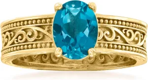 Ross-Simons 1.50 Carat London Blue Topaz Scrollwork Ring in 18kt Gold Over Sterling