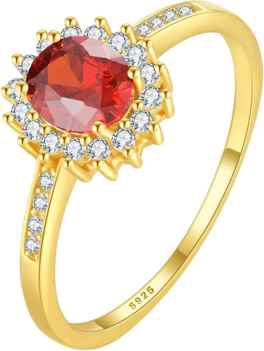 Ruby Rings for Women 925 Sterling Silver 14K Gold Plated July Birthstone Red Gemstone Ring Promise Rings for Her Dainty Cubic Zirconia Eternity Engagement Wedding Band Ring Jewelry Graduation Gifts