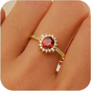 Ruby Rings for Women 925 Sterling Silver 14K Gold Plated July Birthstone Red Gemstone Ring Promise Rings for Her Dainty Cubic Zirconia Eternity Engagement Wedding Band Ring Jewelry Graduation Gifts