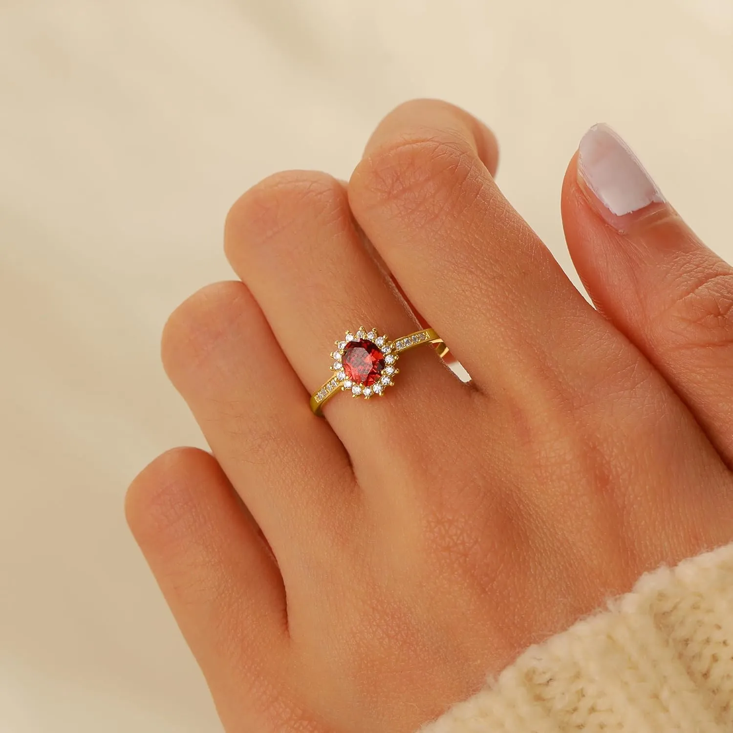 Ruby Rings for Women 925 Sterling Silver 14K Gold Plated July Birthstone Red Gemstone Ring Promise Rings for Her Dainty Cubic Zirconia Eternity Engagement Wedding Band Ring Jewelry Graduation Gifts
