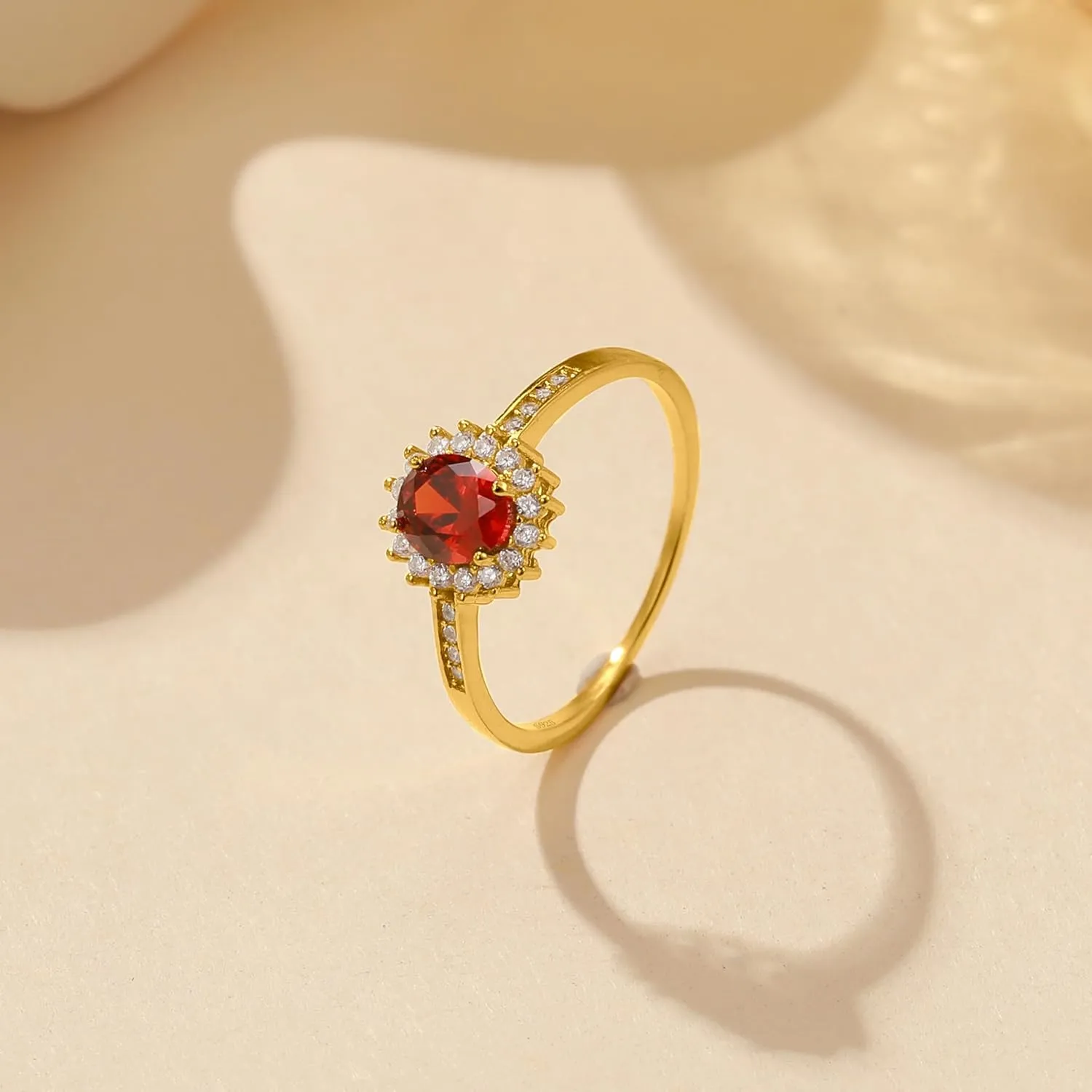 Ruby Rings for Women 925 Sterling Silver 14K Gold Plated July Birthstone Red Gemstone Ring Promise Rings for Her Dainty Cubic Zirconia Eternity Engagement Wedding Band Ring Jewelry Graduation Gifts