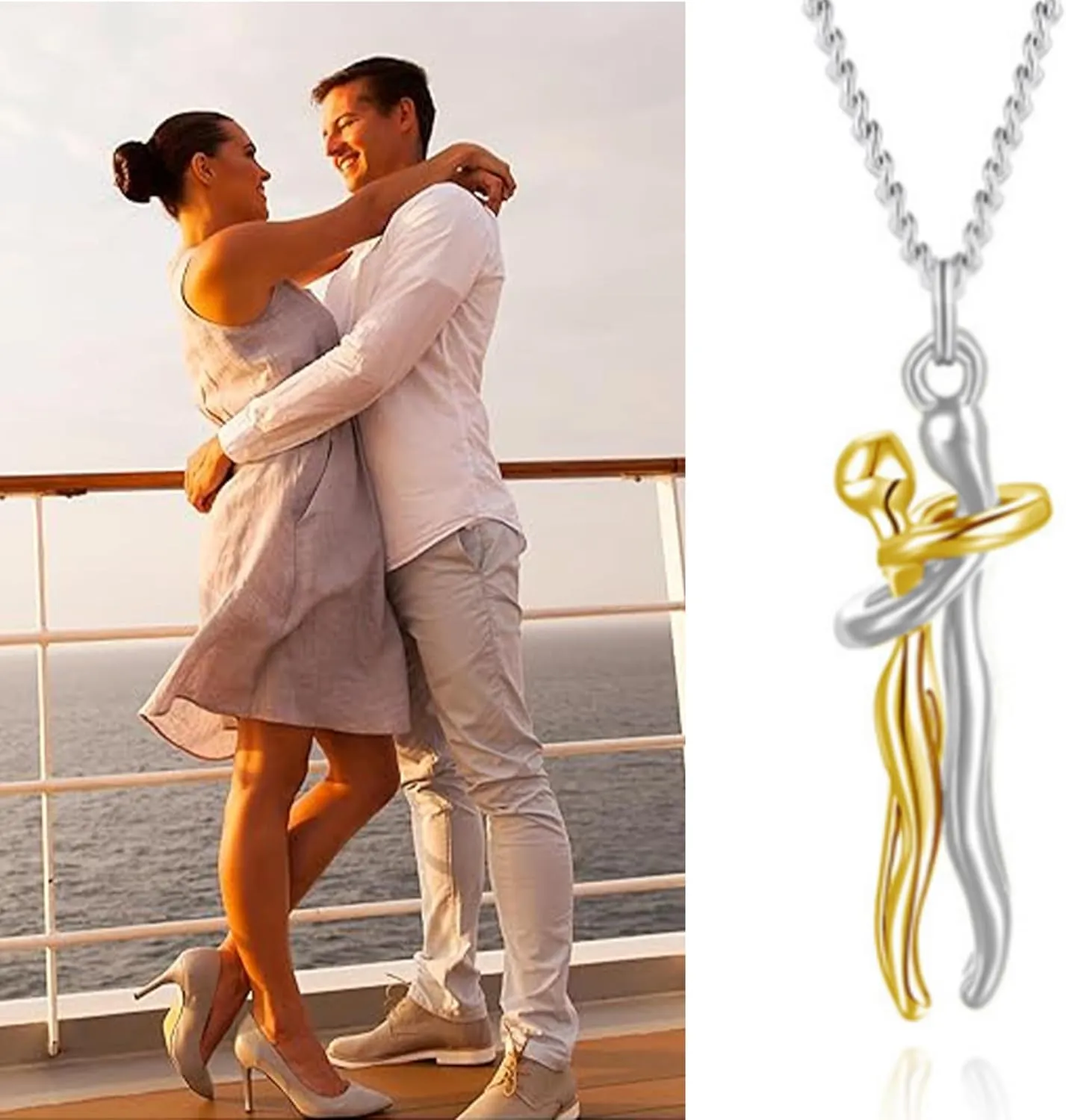 S925 Sterling Silver Couple Hug Necklace - With Ready To Gift Box & Self Writng Note For Your Partner- Birthday/Valentine's Day Gift For Couples - Premium Quality Craftmanship
