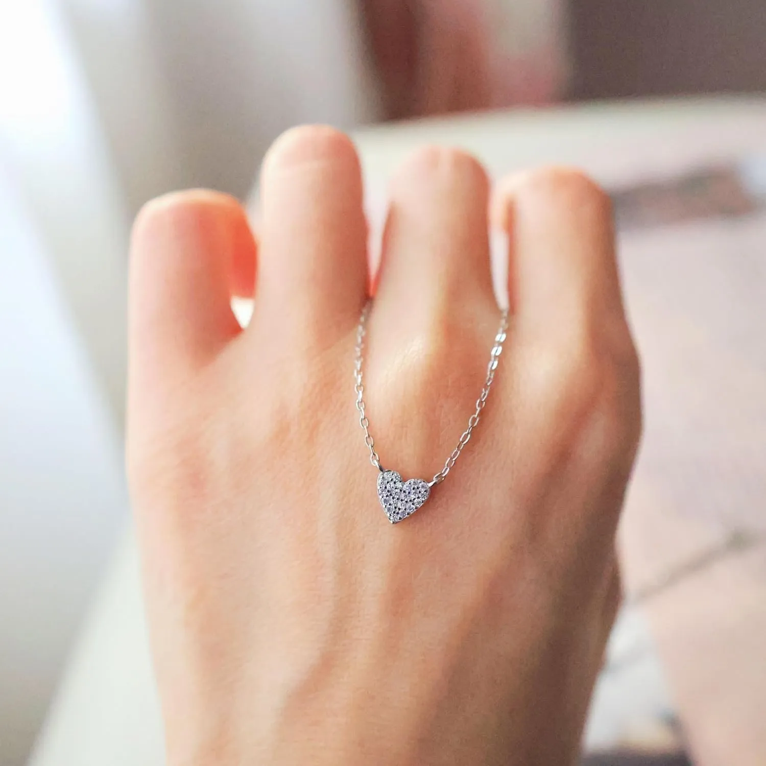 S925 Sterling Silver with 14K White Gold Plating Heart Necklace, Adorned with AAA Zirconia - Exquisite Jewelry Gift for Women, Teens, and Girls - 16 2 Inches - Ideal for Valentine's Day(heart3)