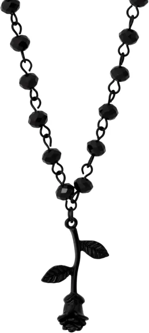 Sacina Black Beaded Rose Pendant Necklace, Gothic Goth Emo Punk Grunge Necklace, Black Jewelry, Halloween Christmas Gift for Women