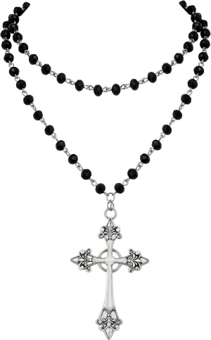 Sacina Goth Layered Cross Necklace, Gothic Emo Grunge Y2k Necklace, Black Bead choker, Goth Jewelry, Christmas Jewelry Gift For Women