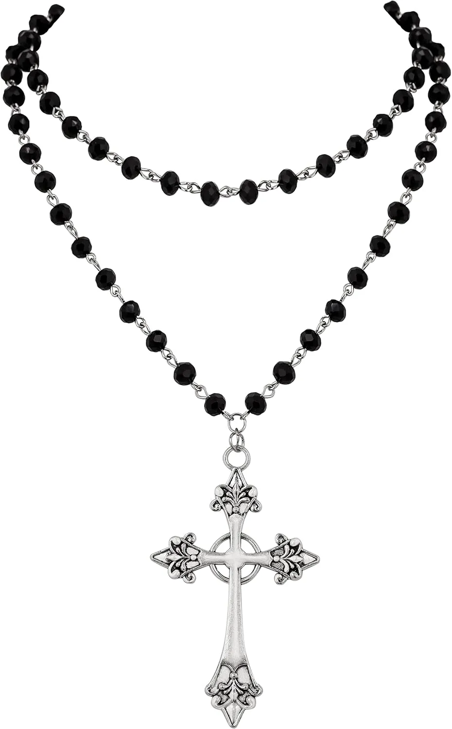 Sacina Goth Layered Cross Necklace, Gothic Emo Grunge Y2k Necklace, Black Bead choker, Goth Jewelry, Christmas Jewelry Gift For Women