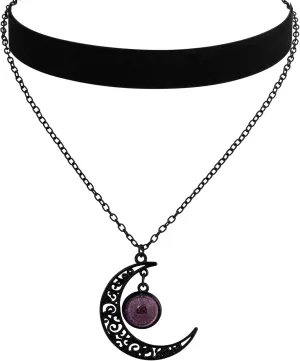 Sacina Layered Black Crescent Moon Choker Necklace, Black Choker, Gothic Punk Grunge Emo Necklace, Goth Jewelry, Christmas Jewelry Gift for Women