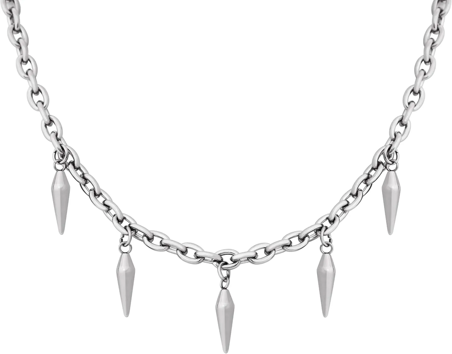 Sacina Silver-tone Chunky Chain Spike Necklace - Grunge, Punk, Gothic & Emo Styles for Women