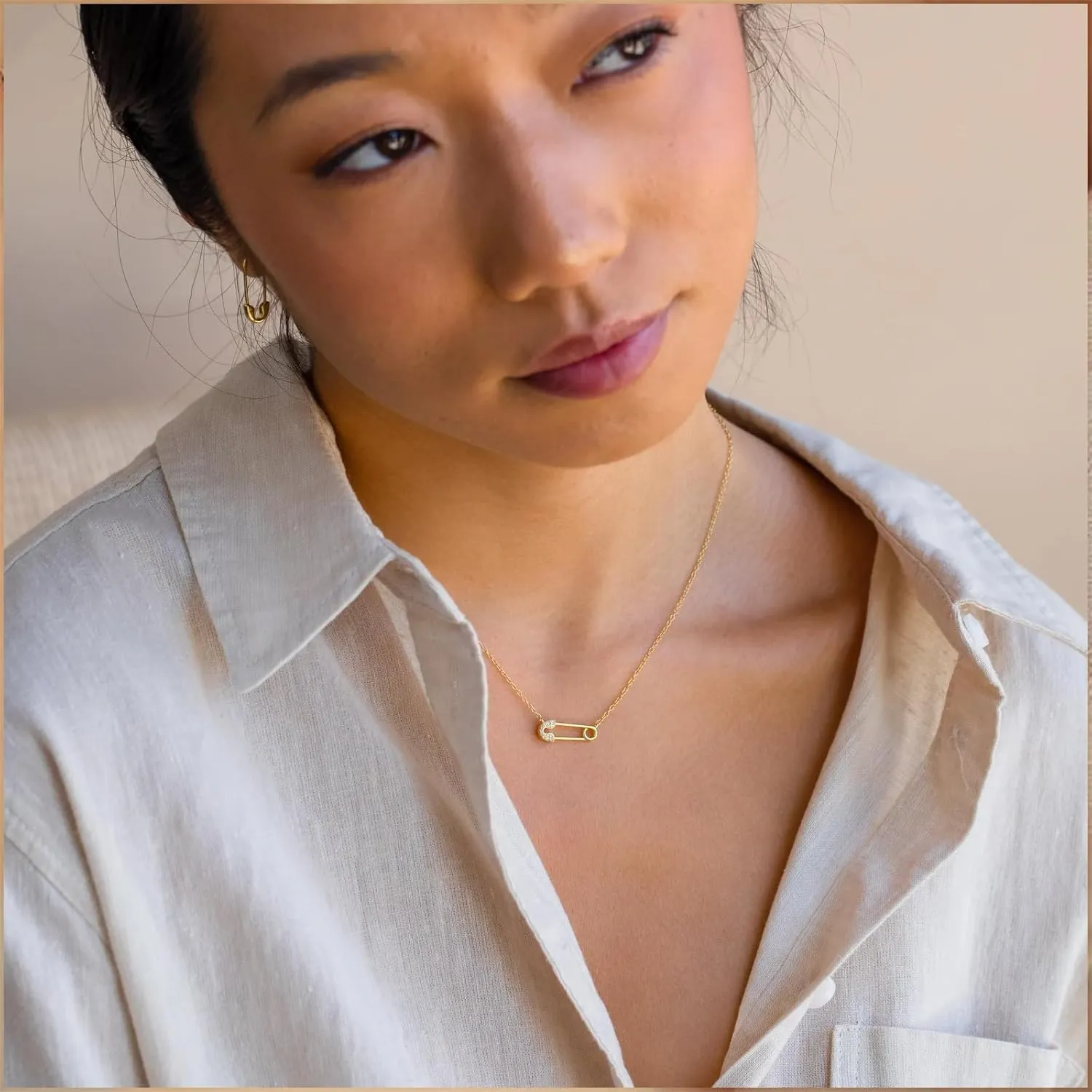 Safety Pin Necklace Paperclip Chain Necklace Gold Charm Necklace for Women Trendy Christmas Gifts Stocking Stuffers for Women