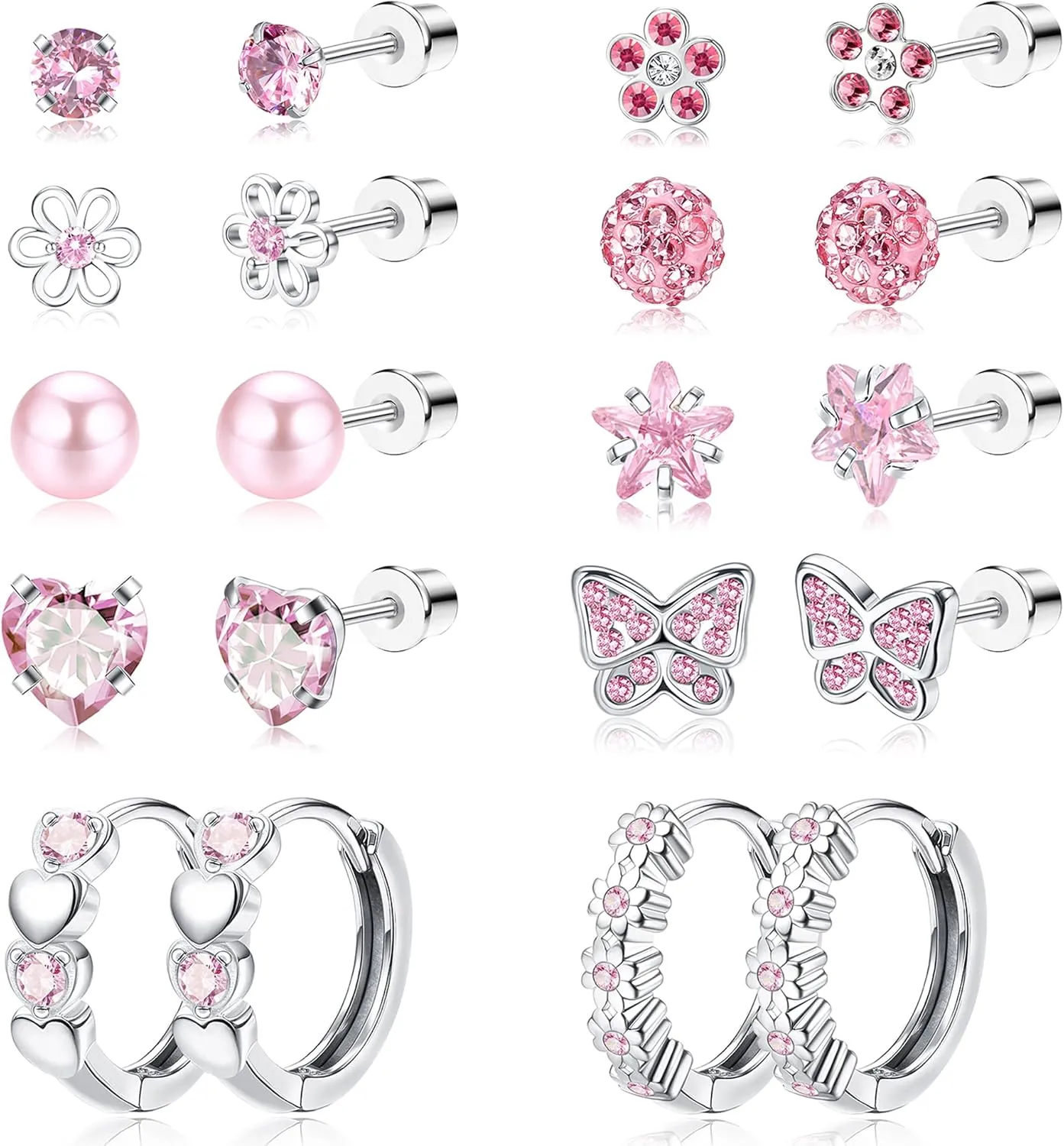 SAILIMUE Hypoallergenic Earrings for Girls Women Surgical Steel Cute Baby Kids Toddler Earrings Screw Back earring Stud Hoop Earring Set 10Pairs Christmas Gifts