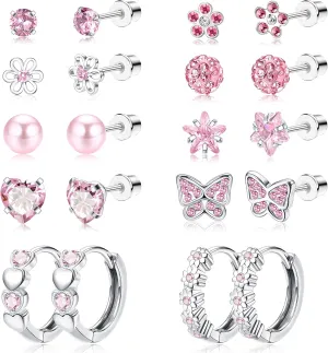 SAILIMUE Hypoallergenic Earrings for Girls Women Surgical Steel Cute Baby Kids Toddler Earrings Screw Back earring Stud Hoop Earring Set 10Pairs Christmas Gifts