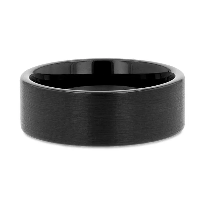 SAN ANTONIO Flat Black Tungsten Carbide Band with Brushed Finish - 4mm - 12mm