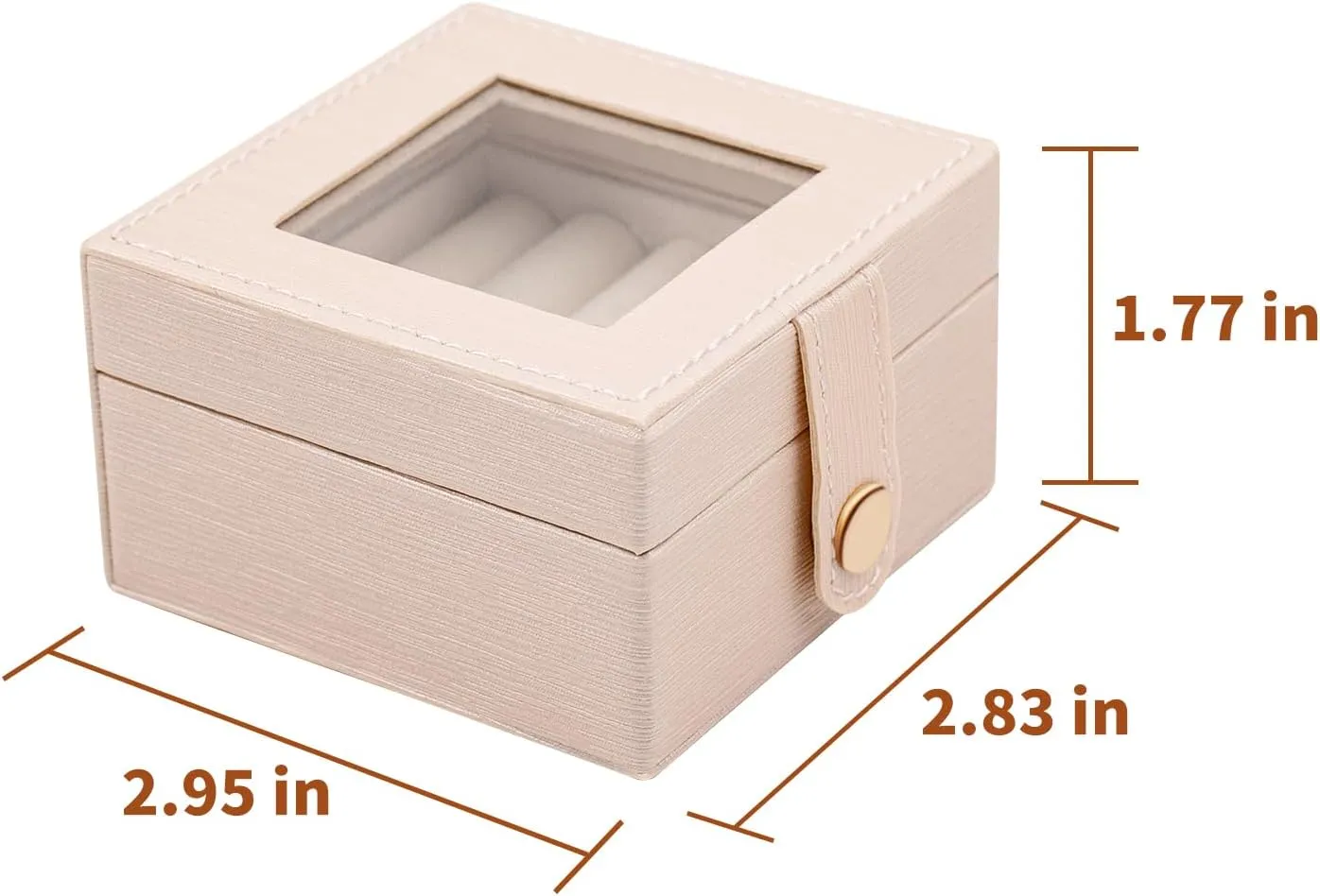 SANQIANWAN Small Leather Jewelry Box with Glass Top Mini Ring Display Case with 8 Slots for Selling Gift for Girls and Women (Pearl White)