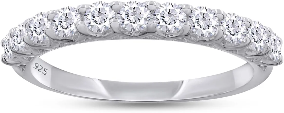 SAVEARTH DIAMONDS 1/2 Carat Moissanite & Lab Grown Diamond Eternity Band Wedding Rings for Women In 14K Gold Over Sterling Silver (0.50 Cttw)