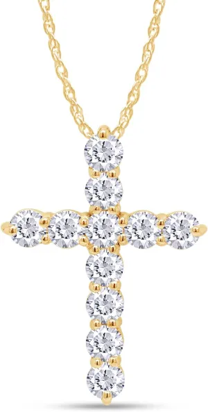 SAVEARTH DIAMONDS 18K Gold Plated Sterling Silver Lab Created Moissanite Diamond Cross Pendant Necklace for Women, with 11 Pieces of 3mm VVS1, D moissanites,Small and Exquisite Necklace,18" Chain