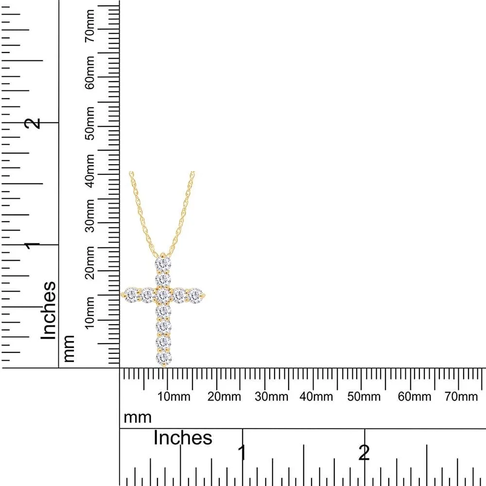 SAVEARTH DIAMONDS 18K Gold Plated Sterling Silver Lab Created Moissanite Diamond Cross Pendant Necklace for Women, with 11 Pieces of 3mm VVS1, D moissanites,Small and Exquisite Necklace,18" Chain