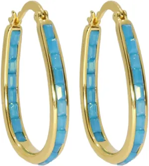 Savlano 14K Gold Plated Inside Out Emerald Cut Crystal Hoop Earrings - Oval Shape Earrings for Women Comes with Gift Box