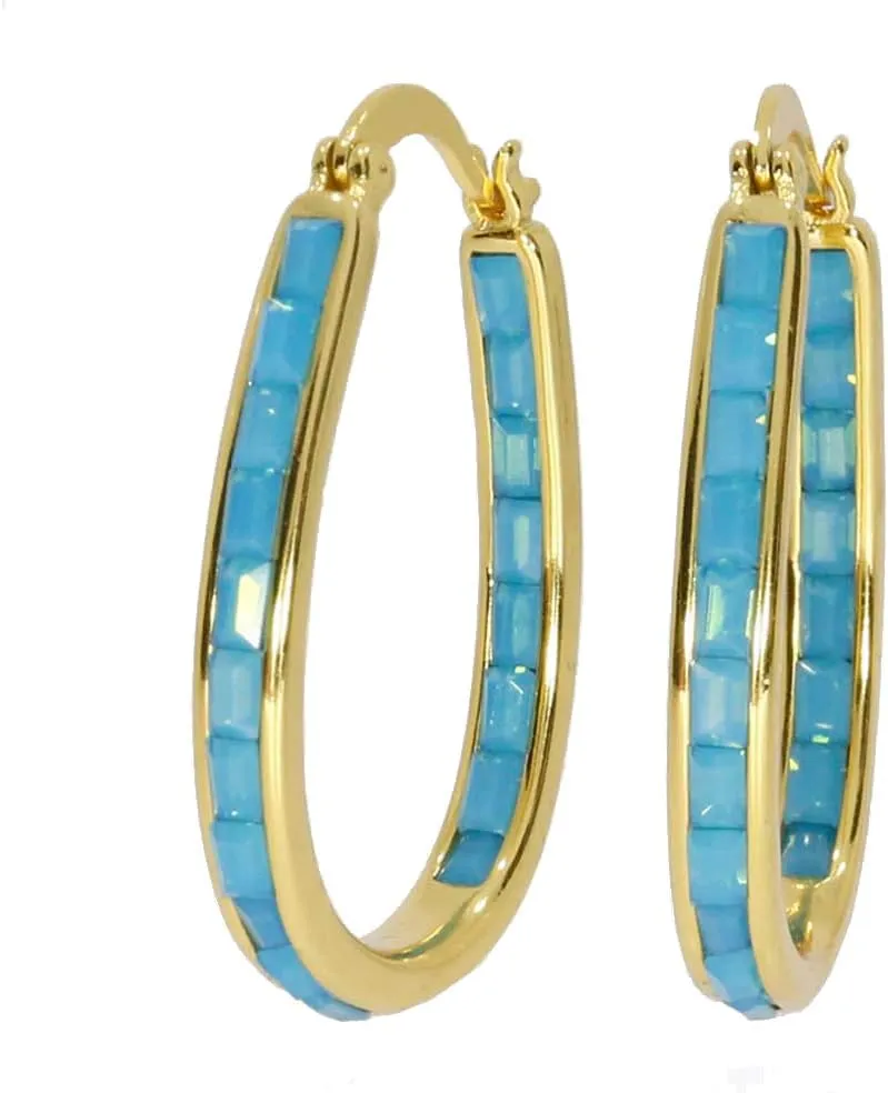 Savlano 14K Gold Plated Inside Out Emerald Cut Crystal Hoop Earrings - Oval Shape Earrings for Women Comes with Gift Box
