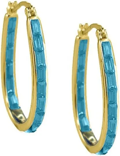 Savlano 14K Gold Plated Inside Out Emerald Cut Crystal Hoop Earrings - Oval Shape Earrings for Women Comes with Gift Box