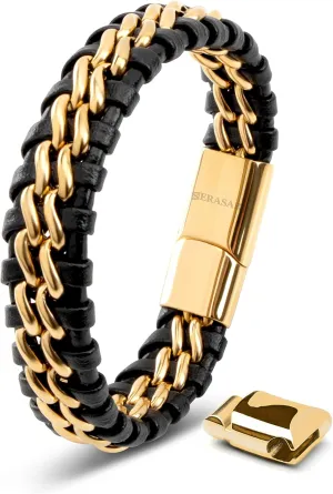 SERASAR | Premium Genuine Leather Bracelet [Steel] for Men in Black | Magnetic Stainless Steel Clasp in Black, Silver and Gold | Exclusive Jewellery Box | Great Gift Idea