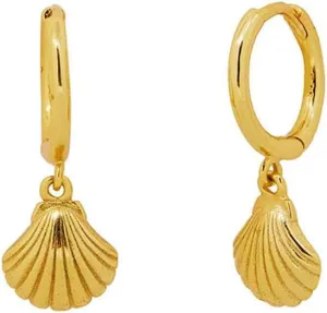 Shell Gold Dainty Dangle Hoop Earrings for Women Huggie Tiny 18K Gold Plated Delicate Cute Geometric Dangling Earring Drop Sterling Silver Post Hypoallergenic Jewelry Gift